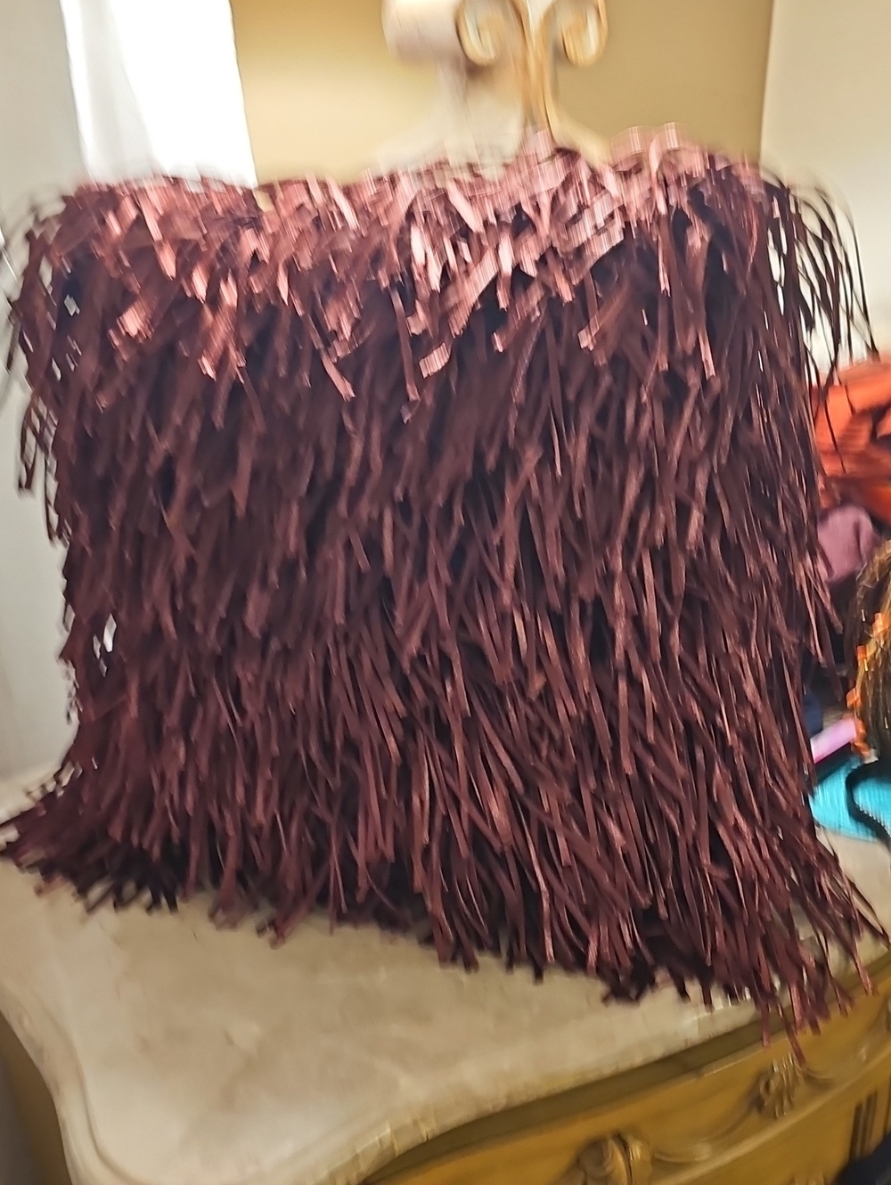 New 18x18 Burgendy Fringed Decorative Pillow in Deep Wine